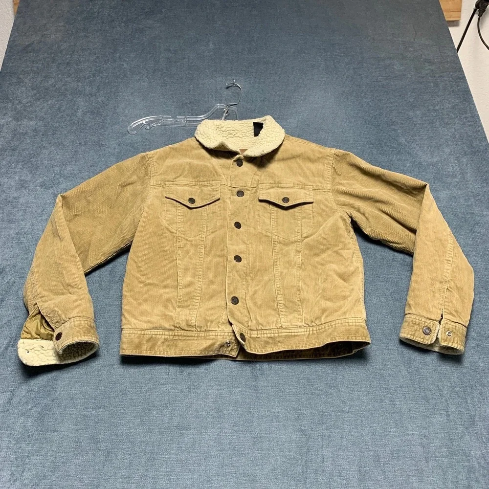Gap Corduroy Trucker Jacket Boys 2XL Brown Sherpa Collar Flap Pockets Snap Front
